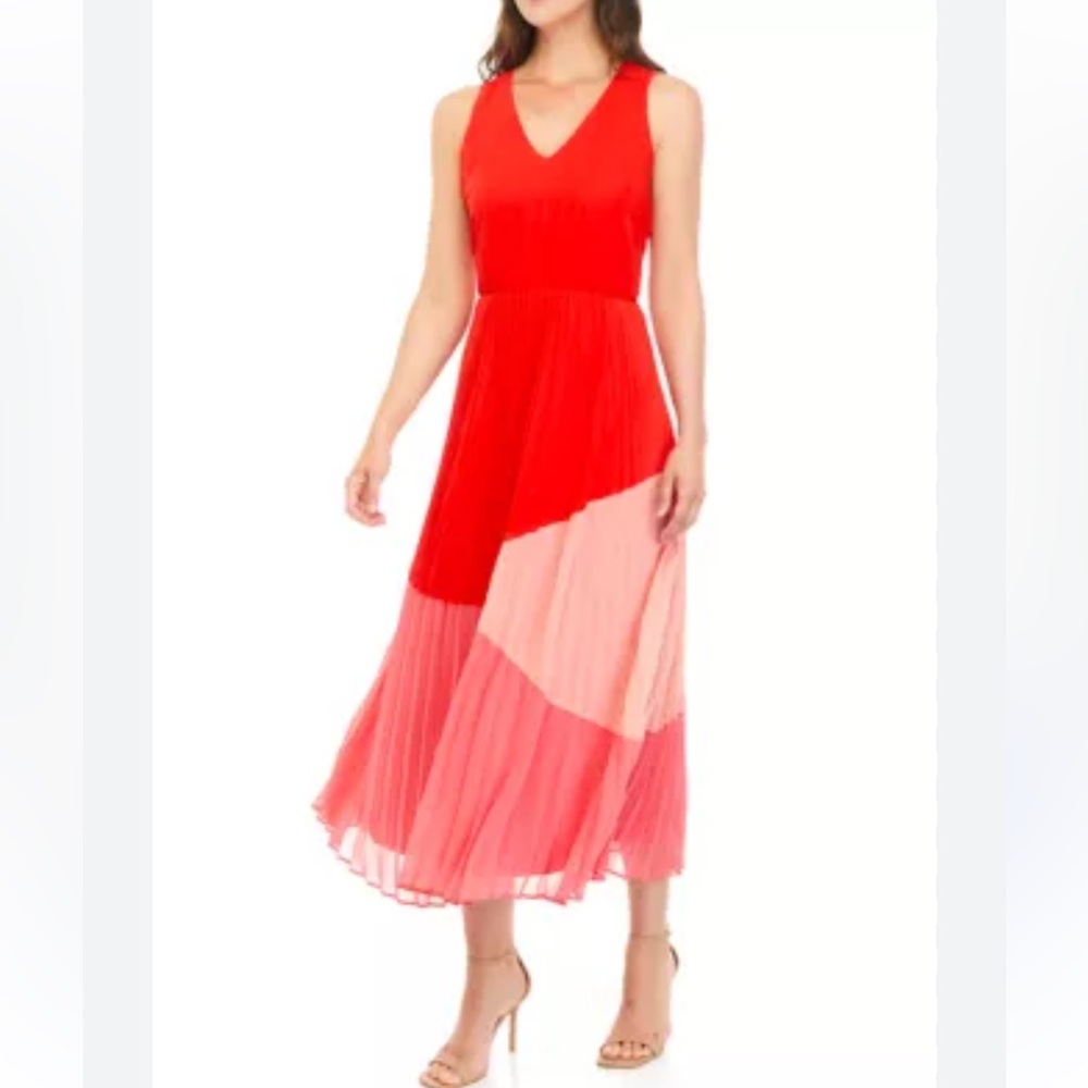 TAYLOR Pleated Multicolor Lightweight Fit & Flare Maxi Dress